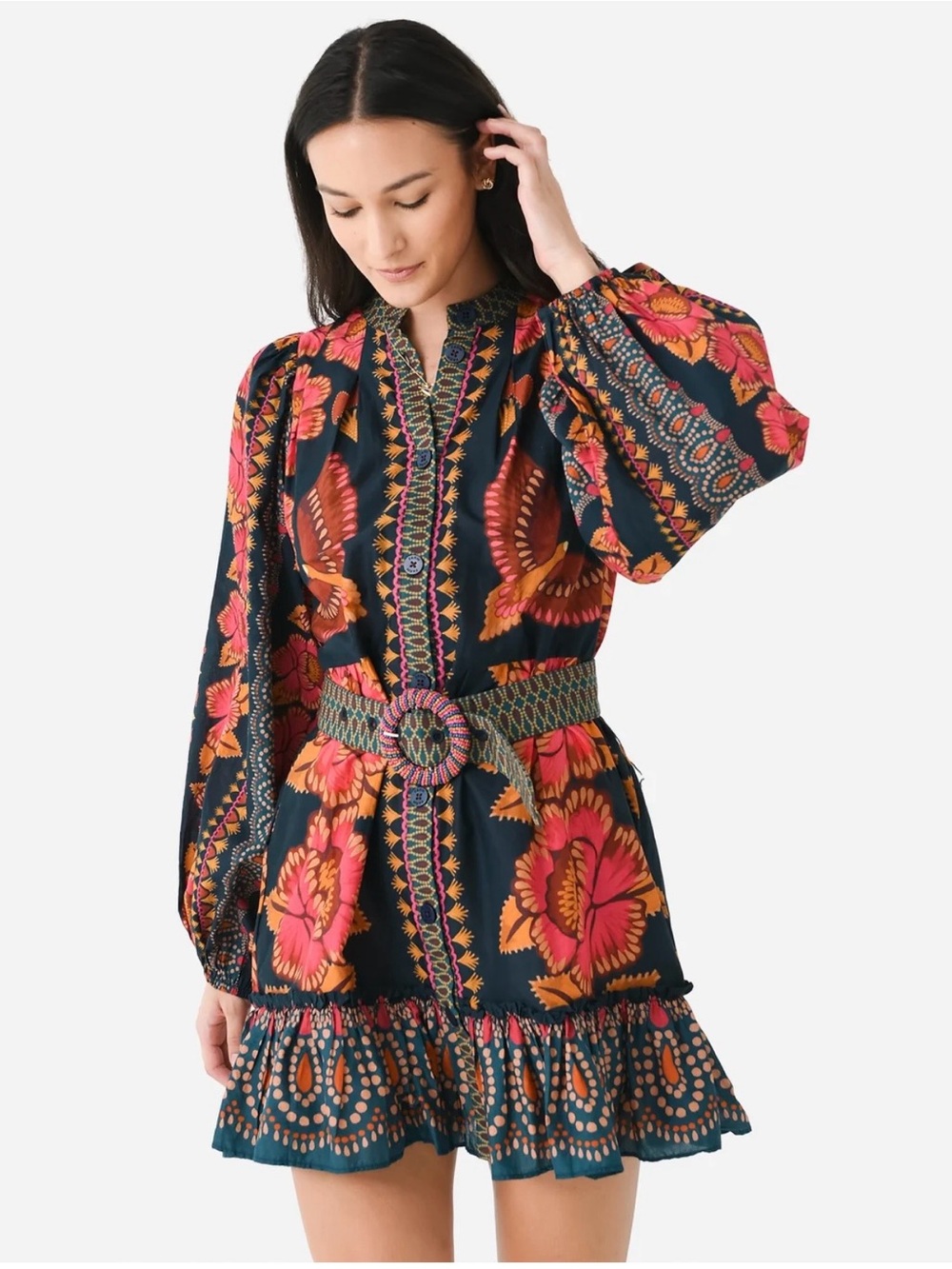 Farm Rio Floral Belted Mini Dress